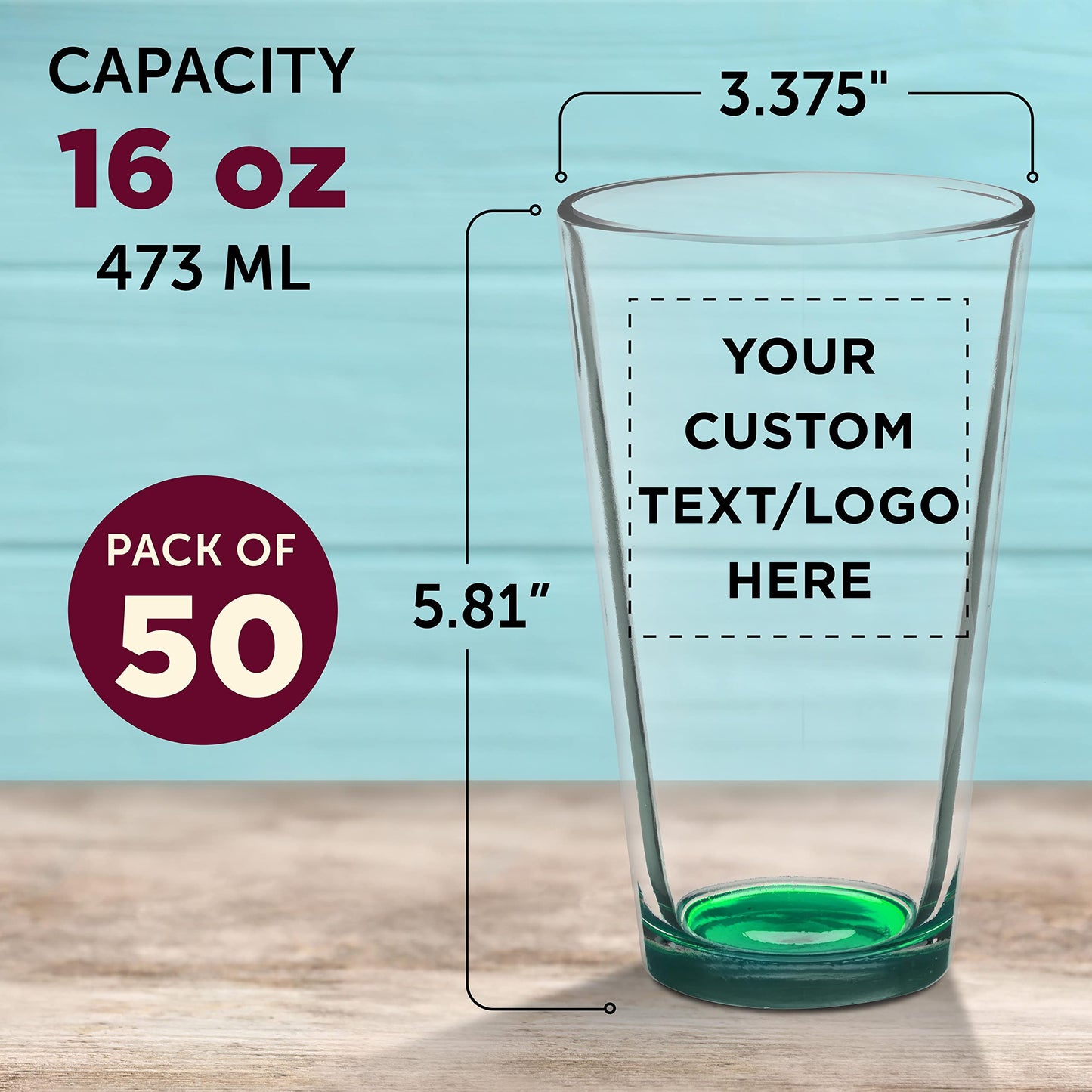 Optima Premium Heavy Duty Beer Pint Glasses - 16 oz, Set of 50