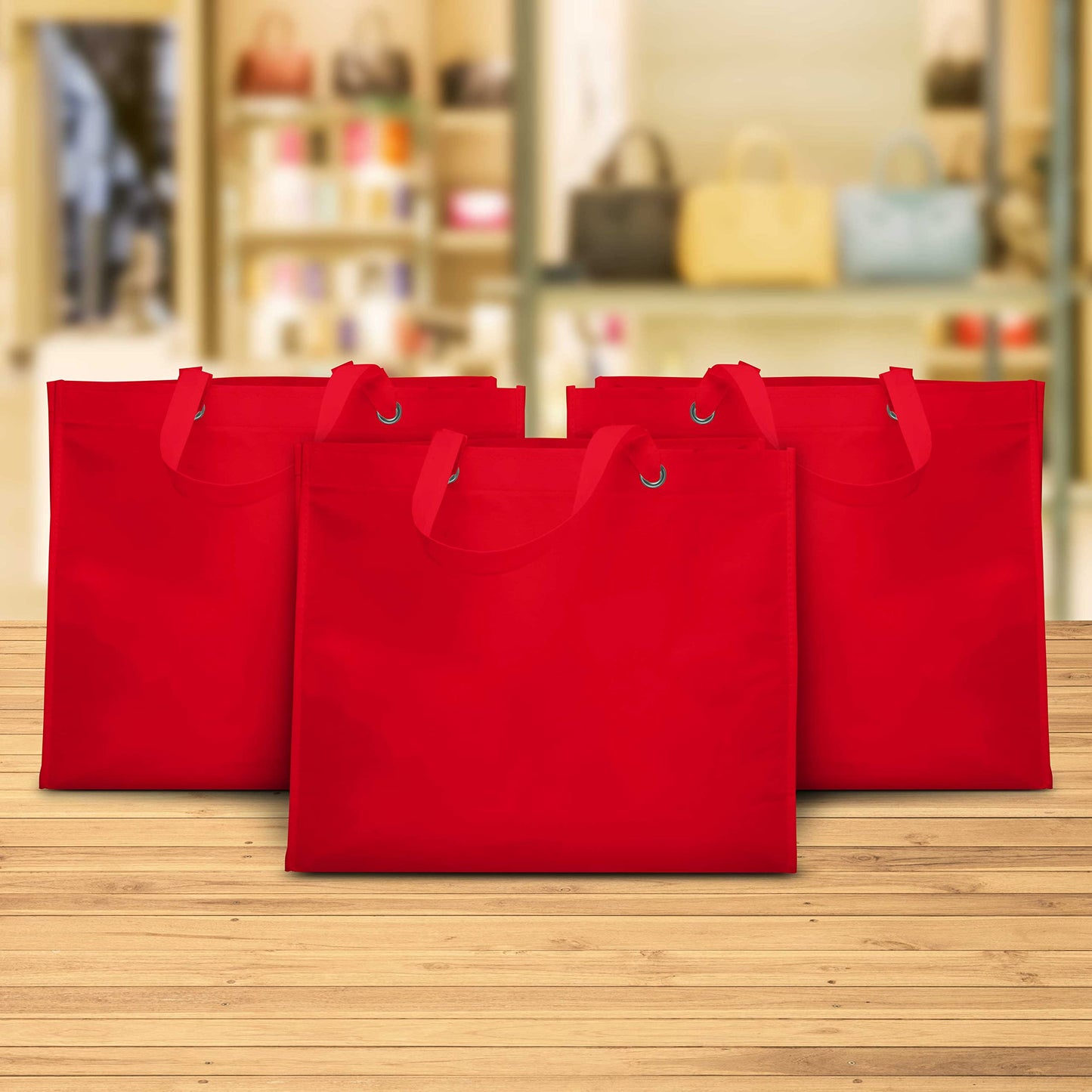 Optima Premium Reusable Canvas Tote Bags - 10 Pack - Red