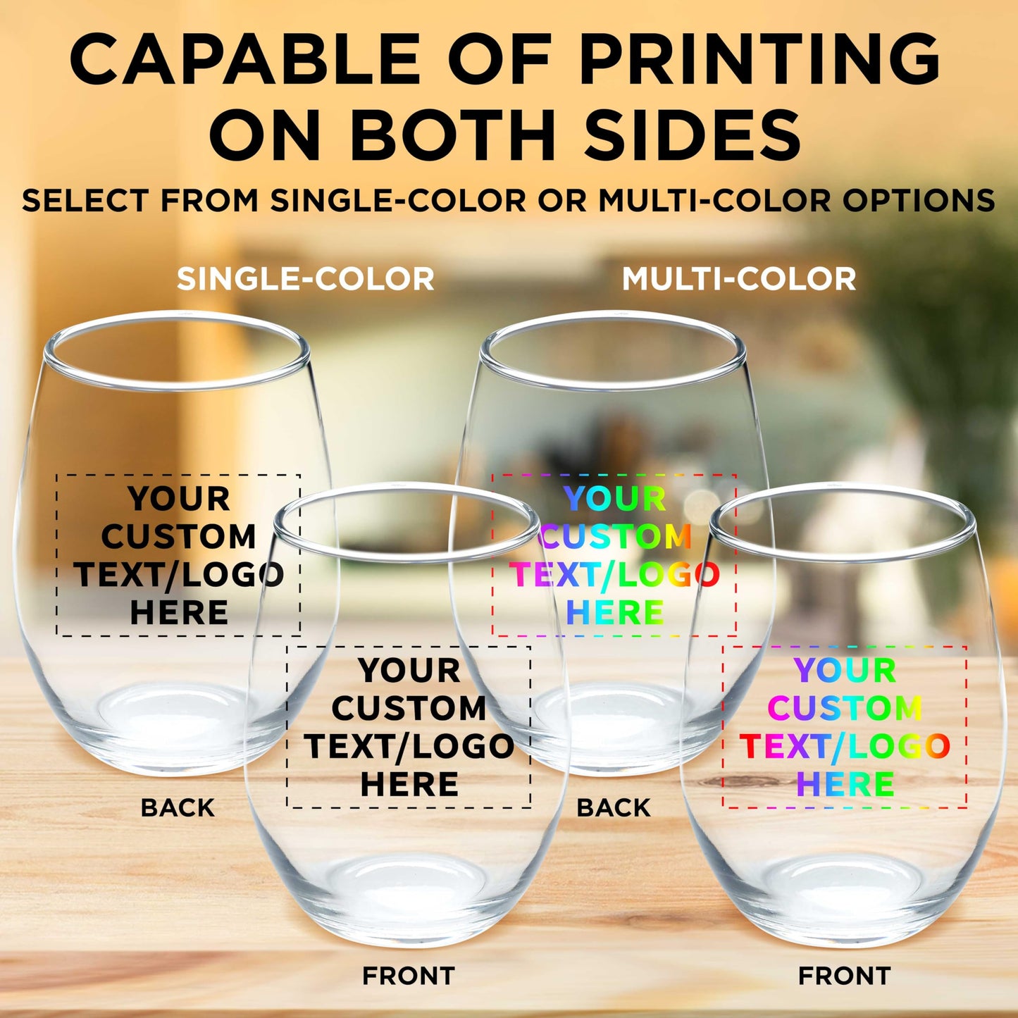 Optima Custom Stemless Wine Glass Set - 9 oz, 100 Pack