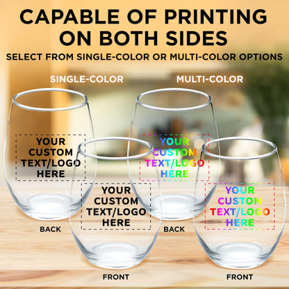 Optima Custom Stemless Wine Glass Set - 9 oz, 100 Pack