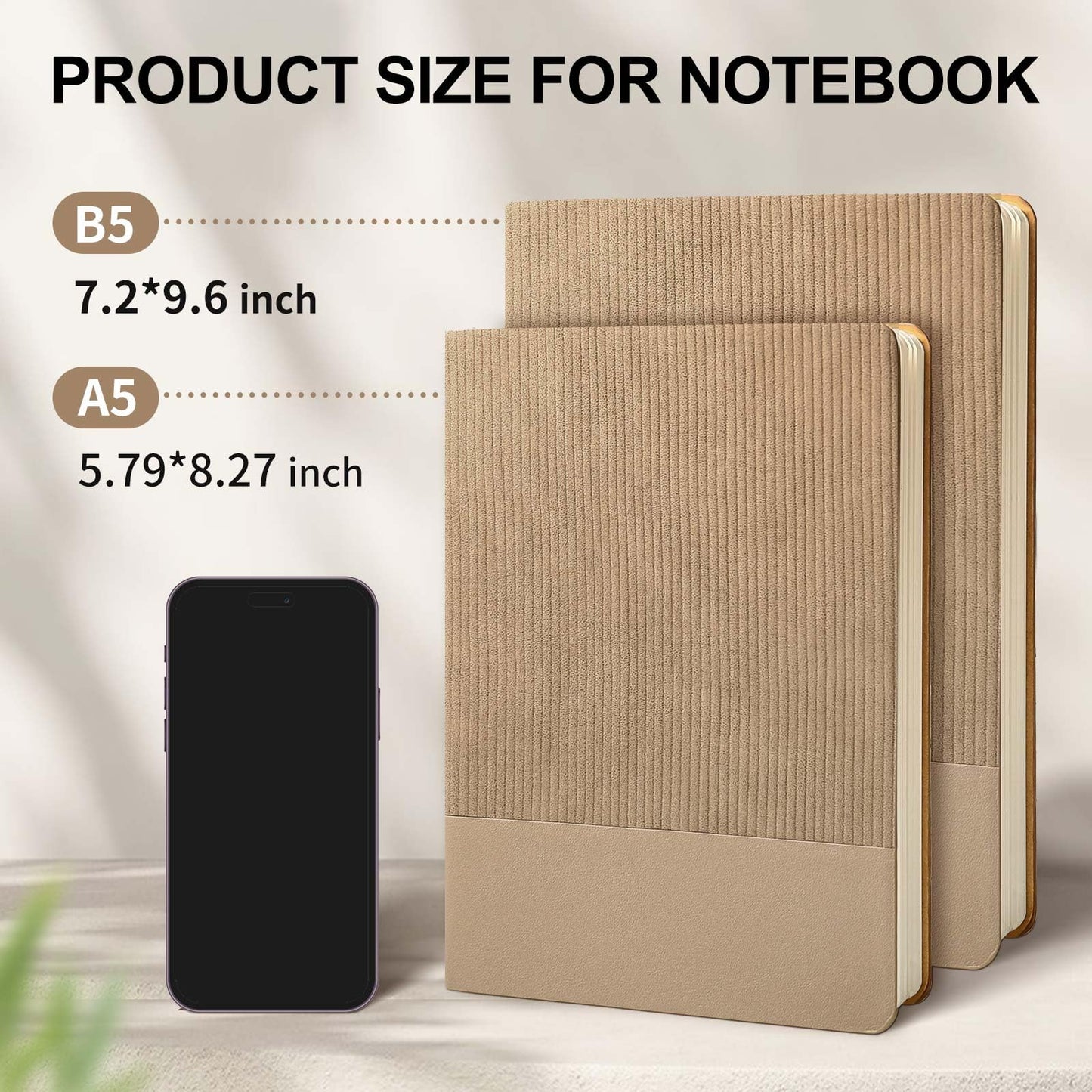 Optima Premium A5 Leather Journal Notebook - 80 Sheets, Khaki