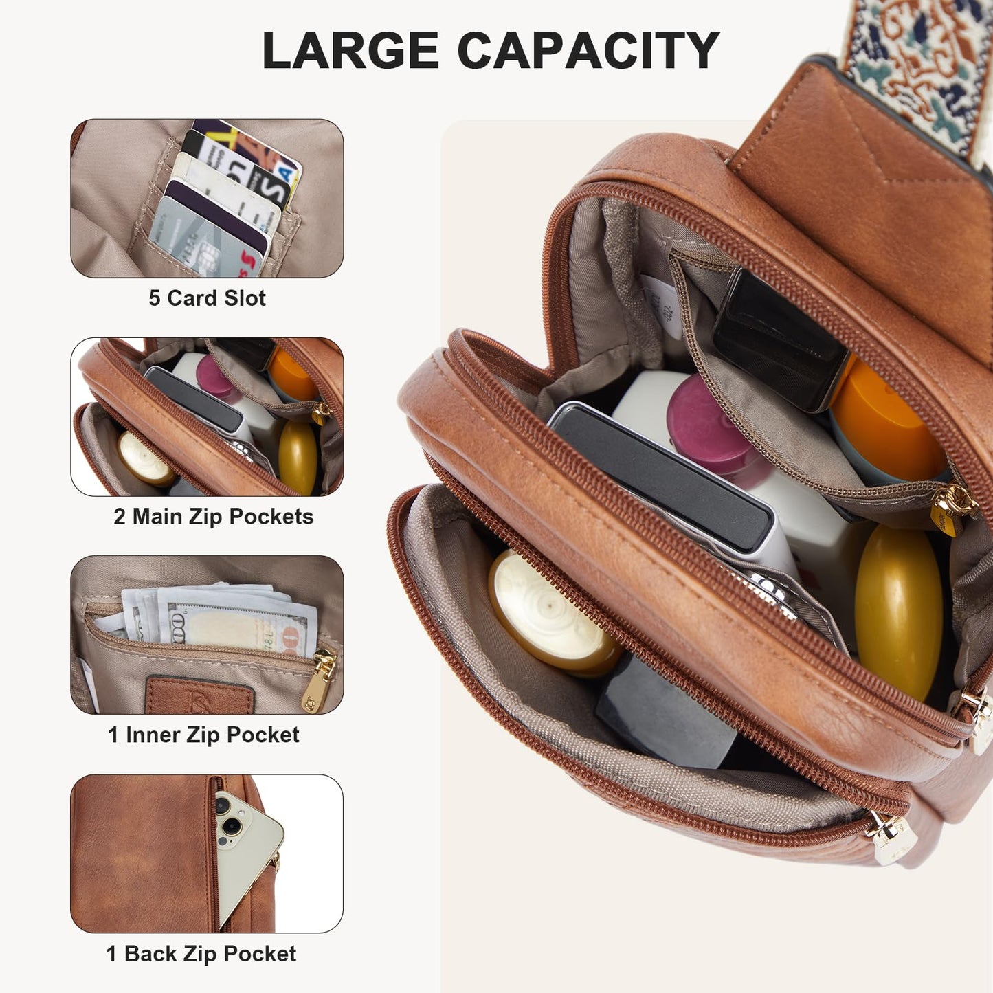 Optima Premium Leather Crossbody Sling Bag - Quilted Travel Fanny Pack