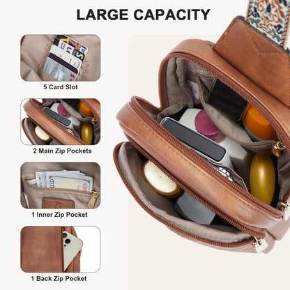 Optima Premium Leather Crossbody Sling Bag - Quilted Travel Fanny Pack