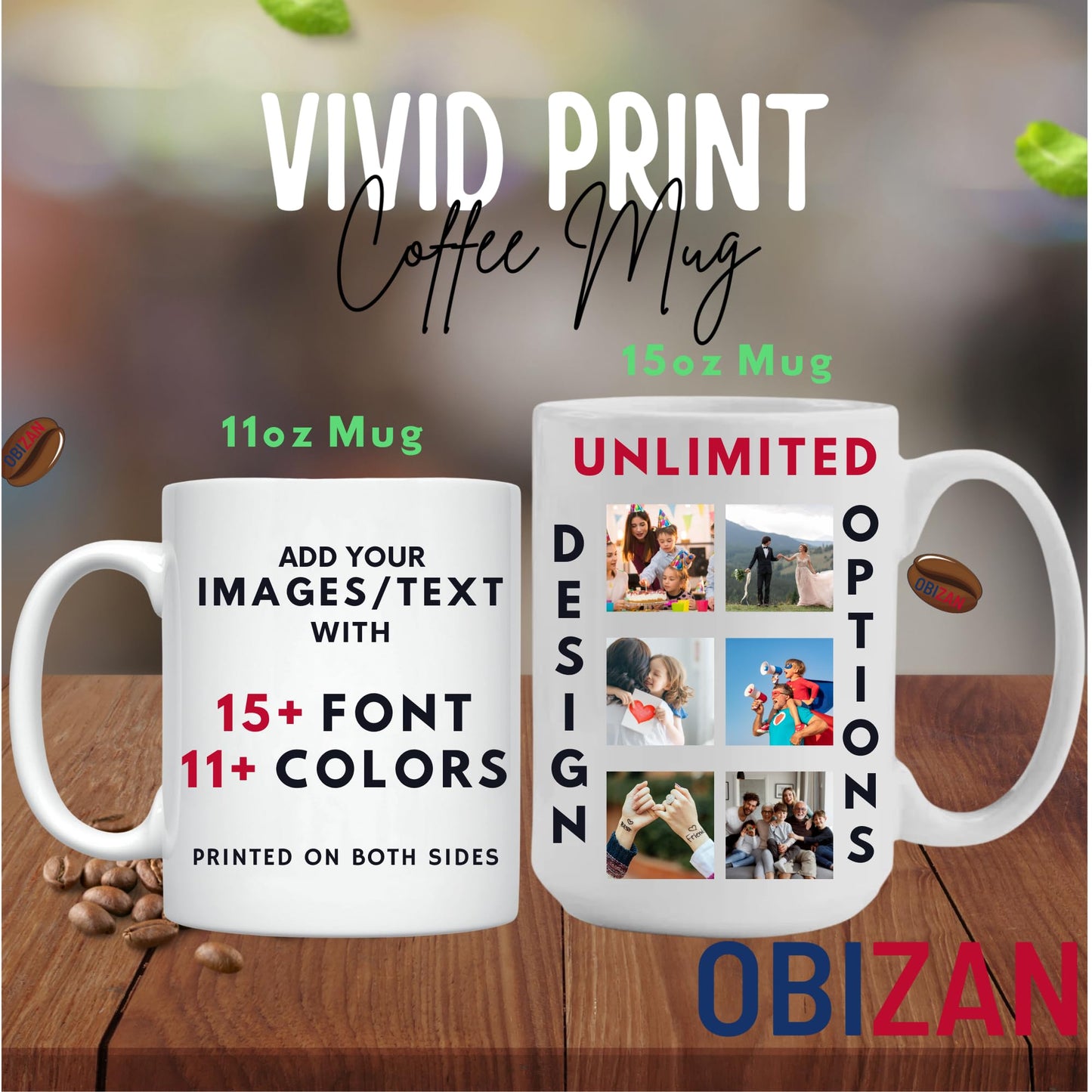 Optima Customizable 11oz Coffee Mug - Personalized Photo & Text Print
