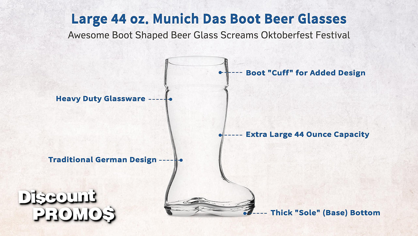 Optima Premium Beer Glasses Set - 6 Large Boot-Shaped 44 oz. Glasses