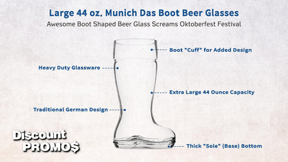 Optima Premium Beer Glasses Set - 6 Large Boot-Shaped 44 oz. Glasses