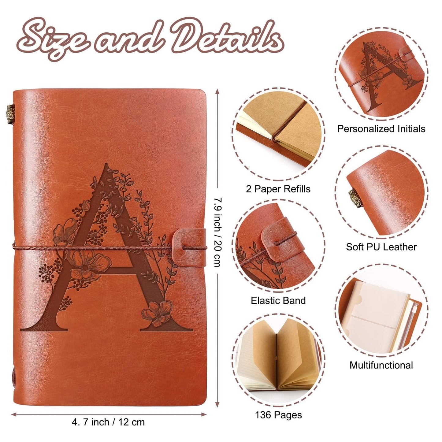 Optima Premium Leather Travel Journal - Monogrammed Refillable Diary