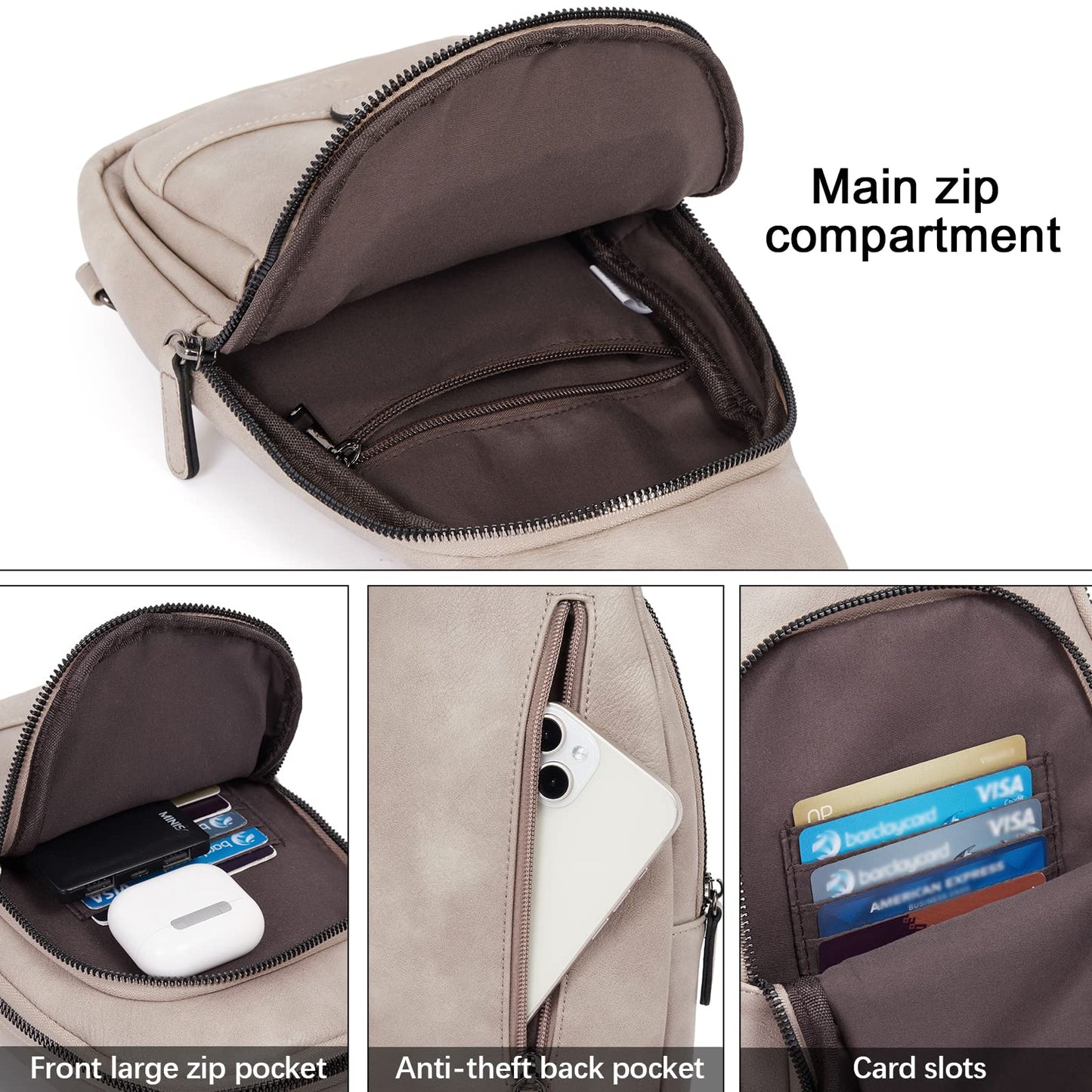 Optima Premium Leather Crossbody Backpack - One Size, Beige & Brown