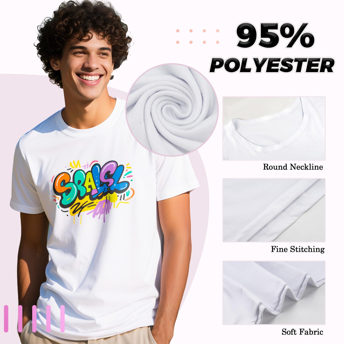 Optima Premium Unisex White T-Shirts - Polyester Sublimation Blanks (5 Pack)
