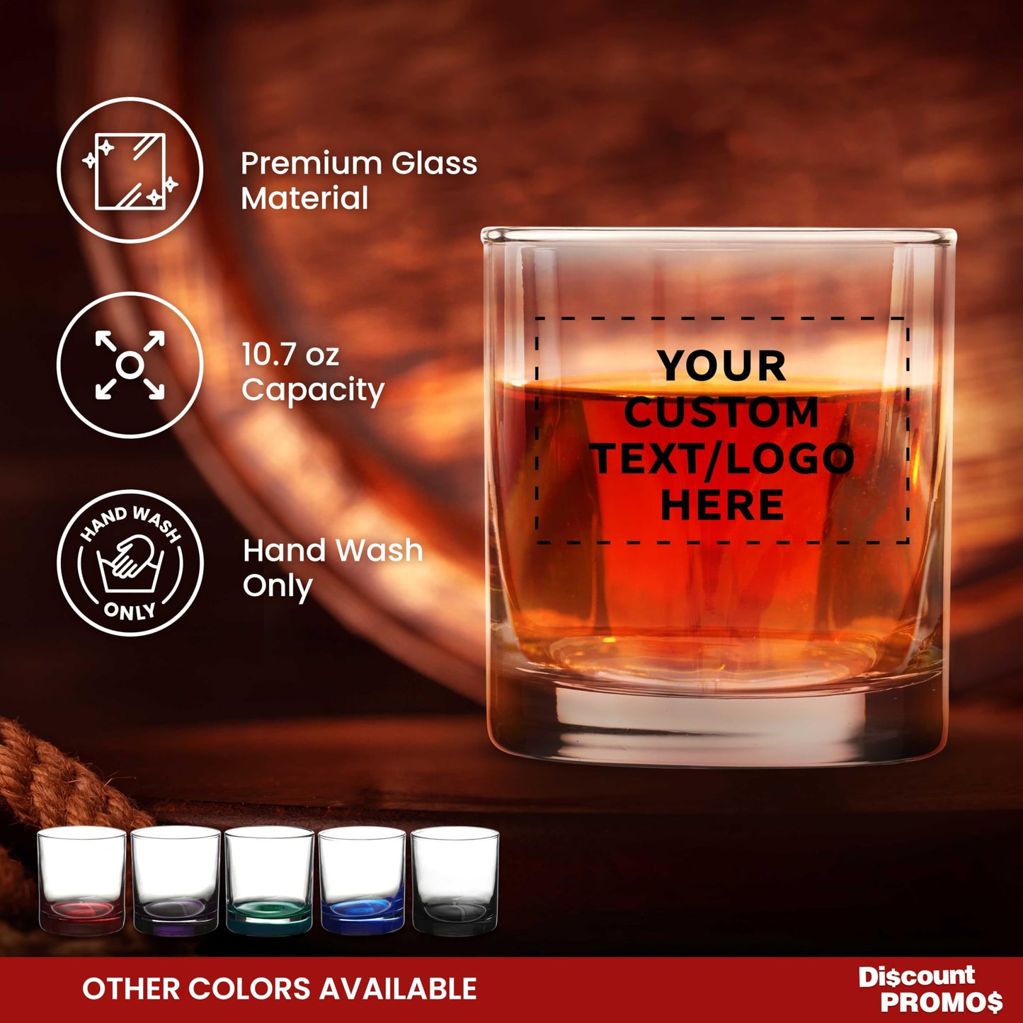 Optima Custom Whiskey Glass Set - 10.5 oz, 96 Pieces, Clear