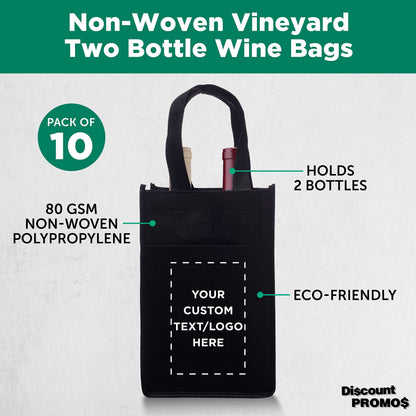 Optima Premium Two Bottle Wine Carrier - Reusable Non-Woven Set of 10