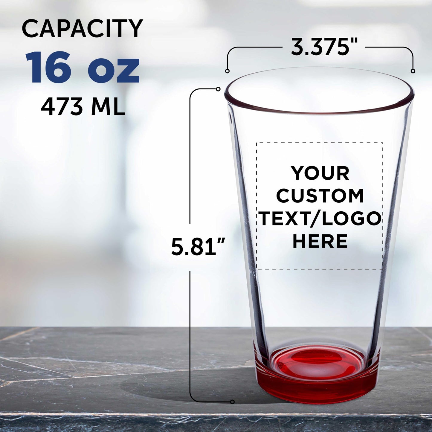 Optima Premium Custom Beer Glasses - 16 oz. Set of 100