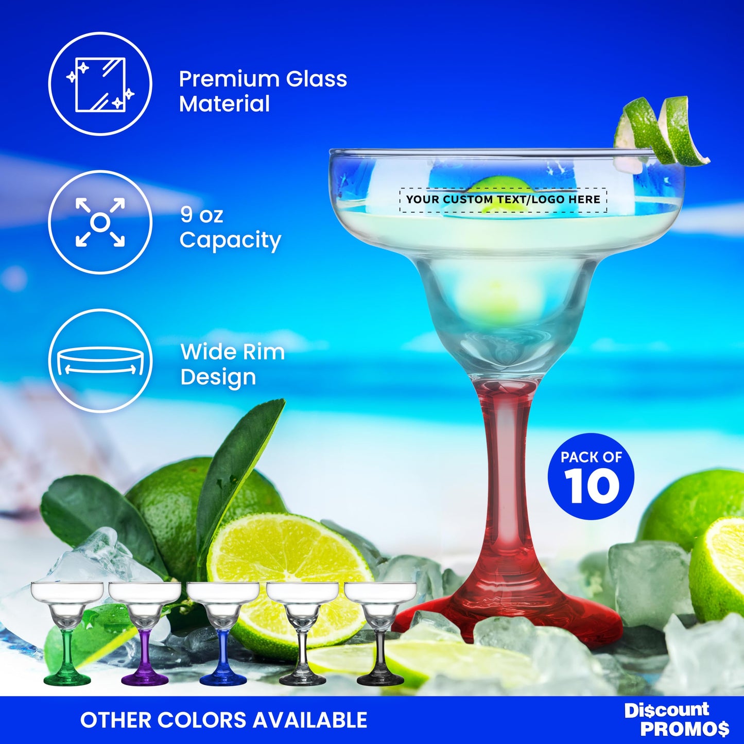 Optima Premium Margarita Glass Set - 10 x 9 oz. Personalized Barware