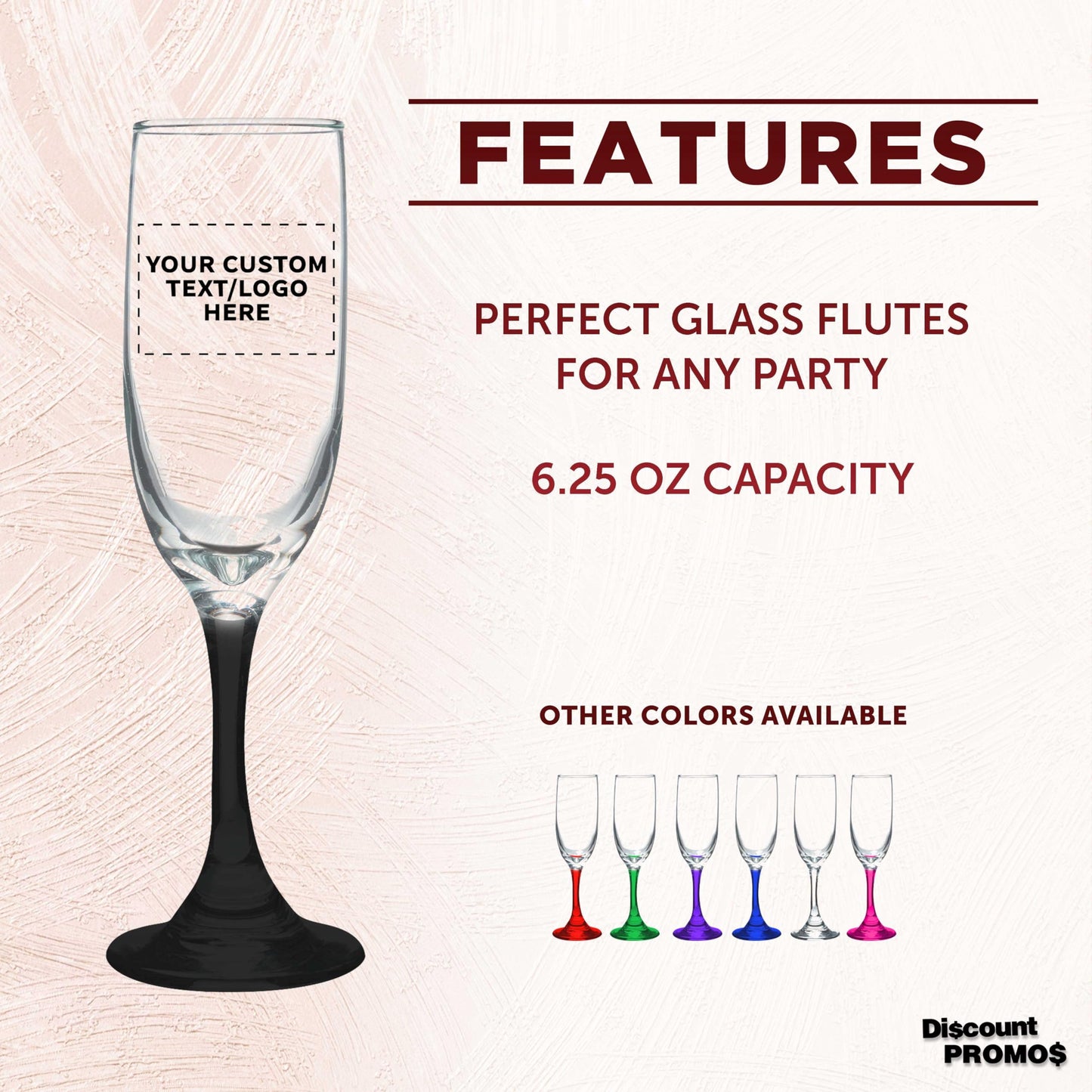 Optima Premium Champagne Flutes - 6.25 oz - 100 Pack - Customizable