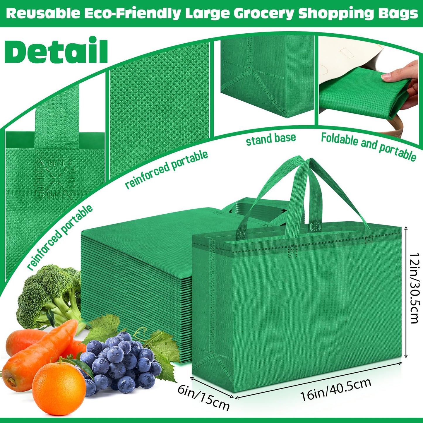 Optima Premium Reusable Tote Bags - 200 Pcs, Non-Woven, 16x6x12 Inch