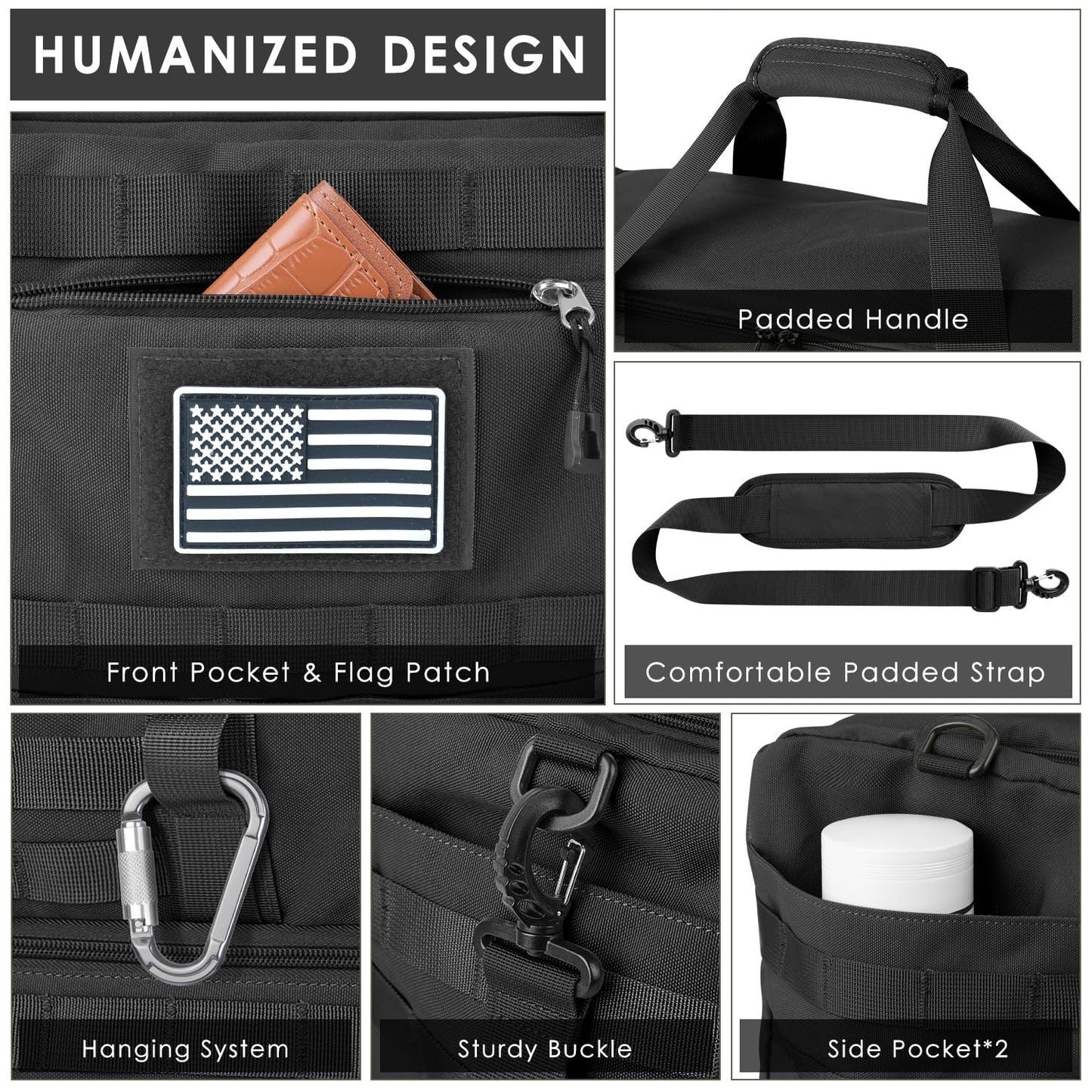 Optima Military Travel Duffel Bag with Shoe Compartment - Black