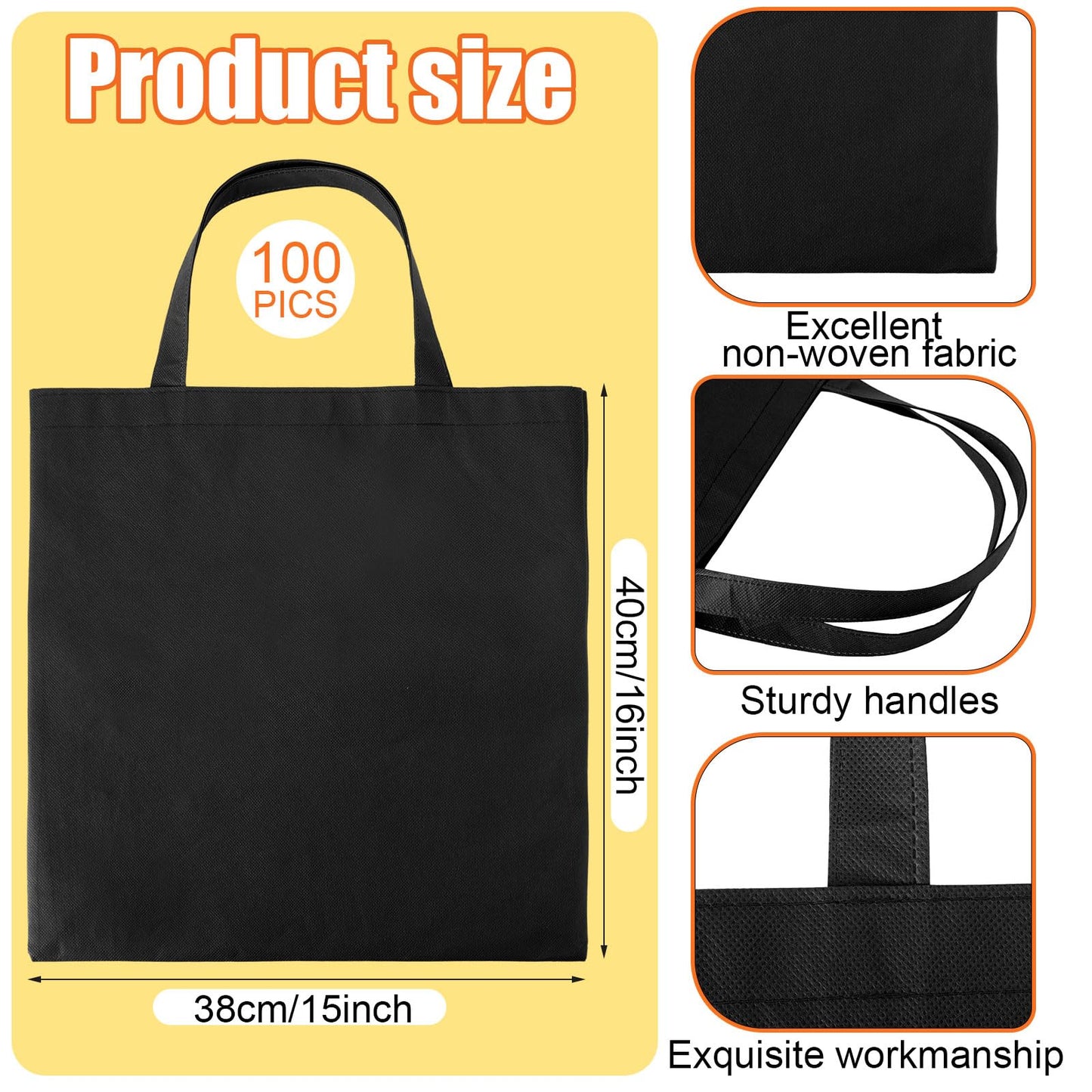 Optima Premium Reusable Canvas Tote Bags - 15'' x 16'' (100 Pcs)