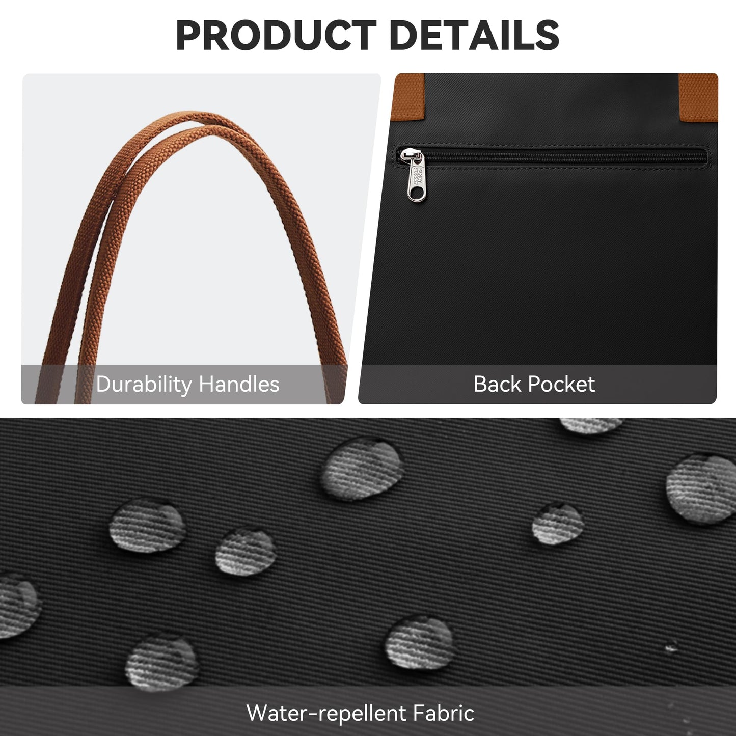 Optima Premium Nylon Tote Bag - Foldable Weekend Purse, Black M