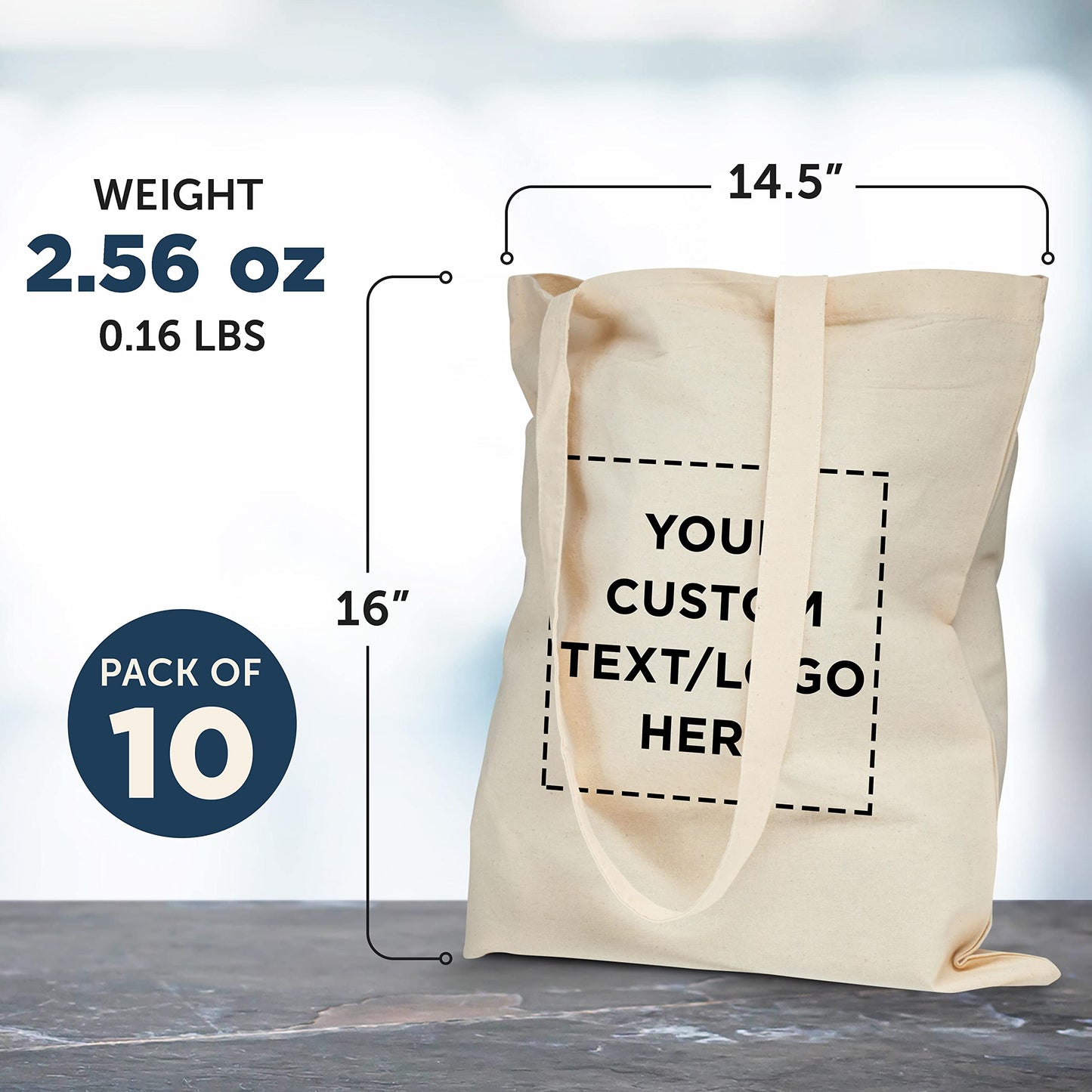 Optima Premium Natural Cotton Tote Bags - Set of 100, Reusable