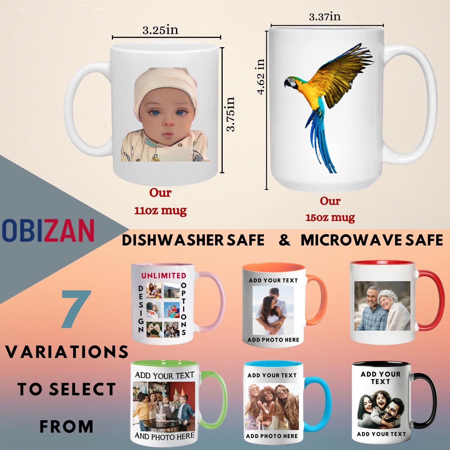 Optima Customizable 11oz Coffee Mug - Personalized Photo & Text Print