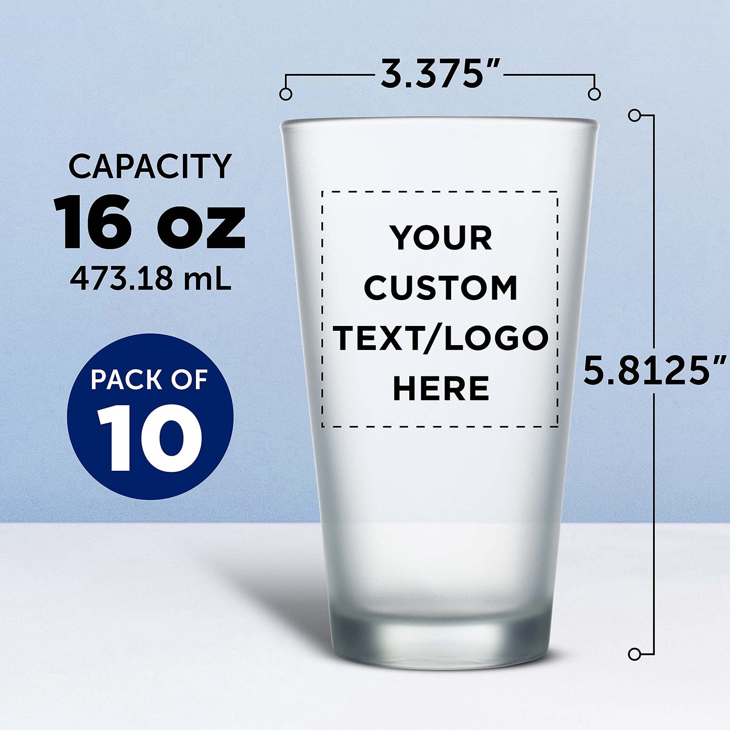 Optima Premium Frosted Pint Glasses Set - 16 oz, Customizable