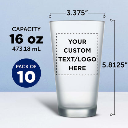 Optima Premium Frosted Pint Glasses Set - 16 oz, Customizable