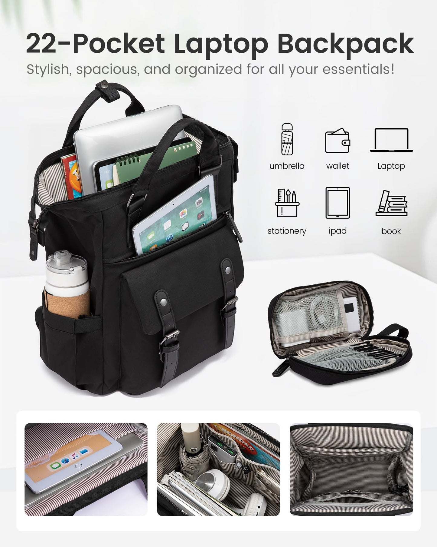 Optima Women's Laptop Backpack - 15.6 Inch, Travel & Work Ready