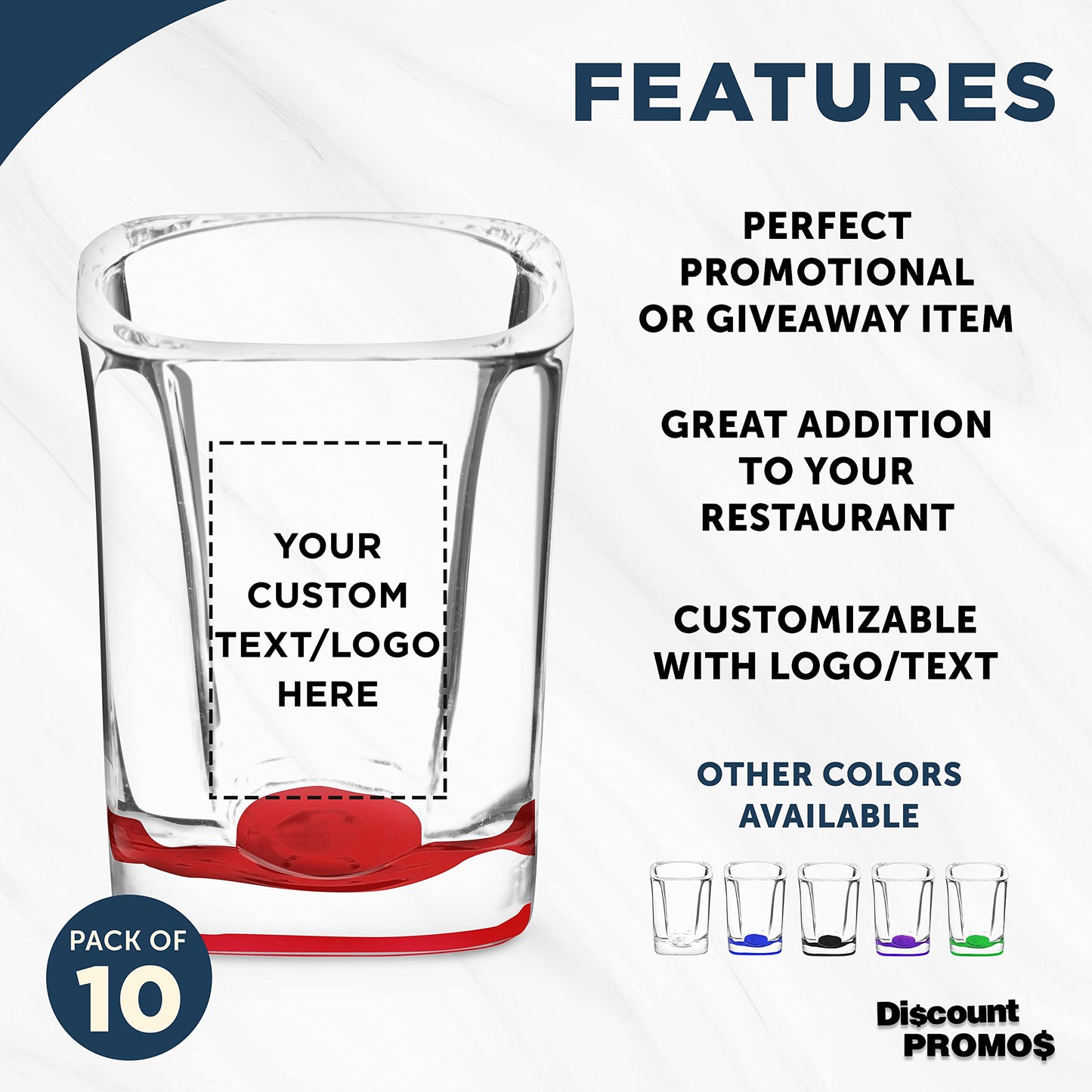 Optima Premium Custom Square Shot Glasses - 2 oz, Set of 10