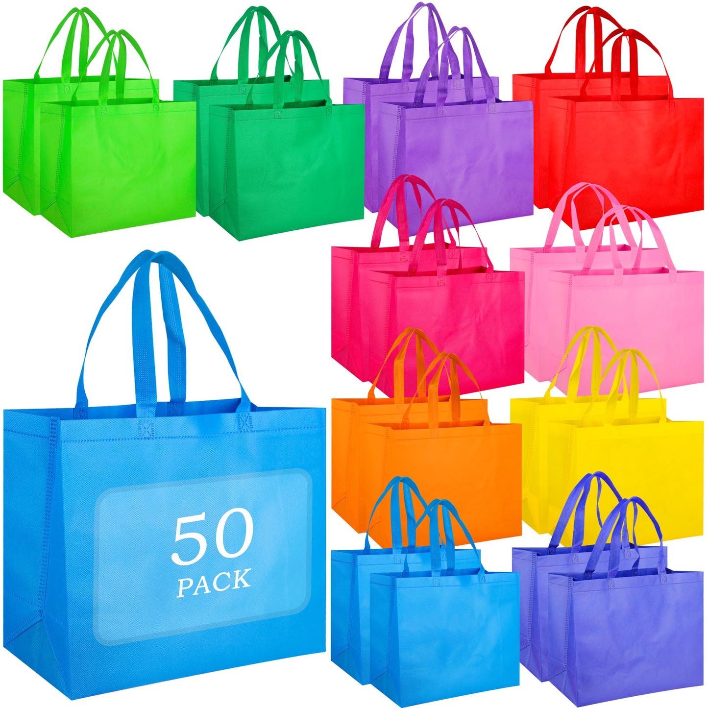 Optima Premium Reusable Tote Bags - 16x6x12 Inch Non-Woven, 50 Pcs