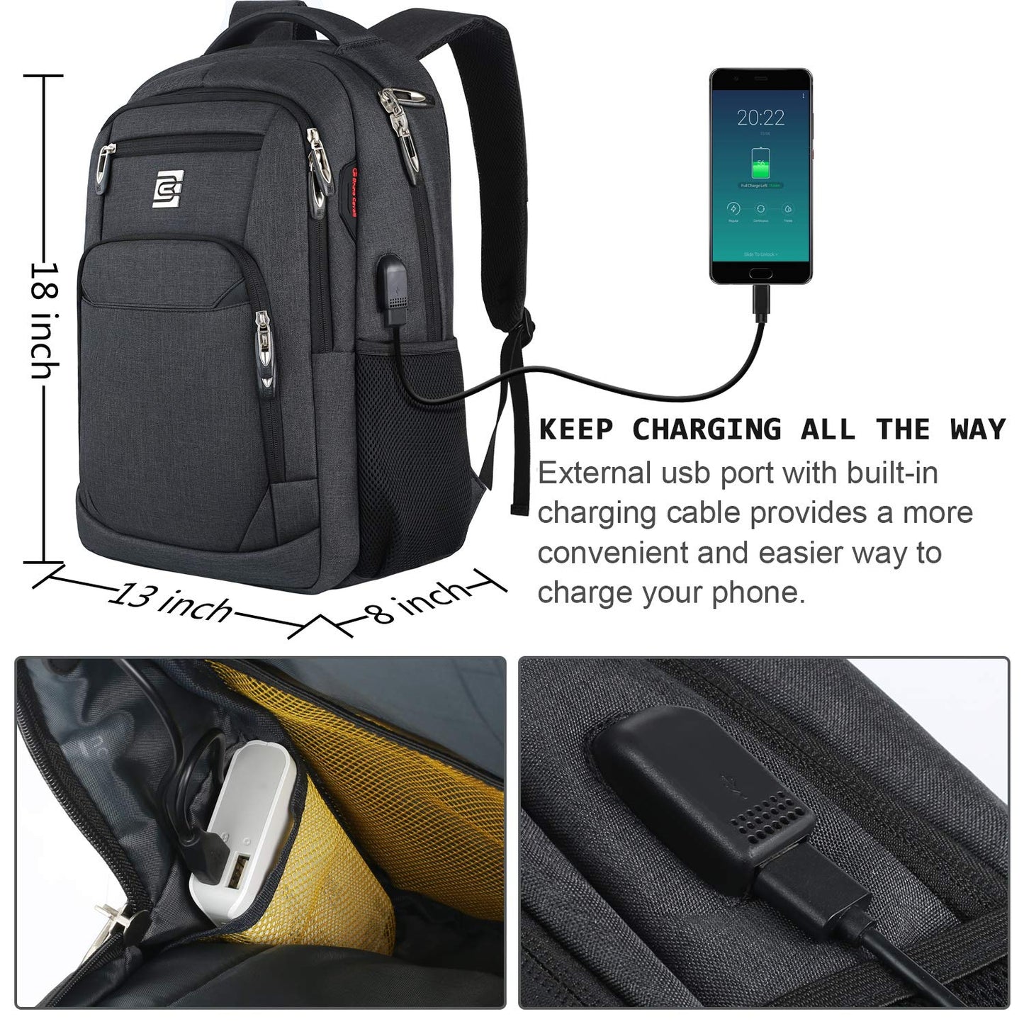 Optima Premium Anti-Theft Laptop Backpack - 15.6 Inch, Water Resistant