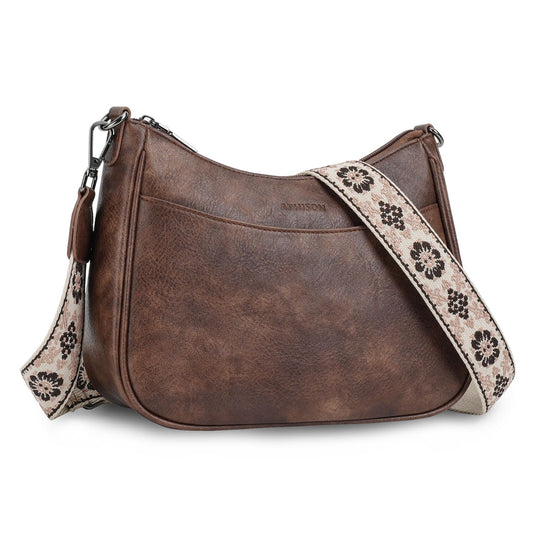 Optima Premium Leather Crossbody Purse - Adjustable Strap, Medium