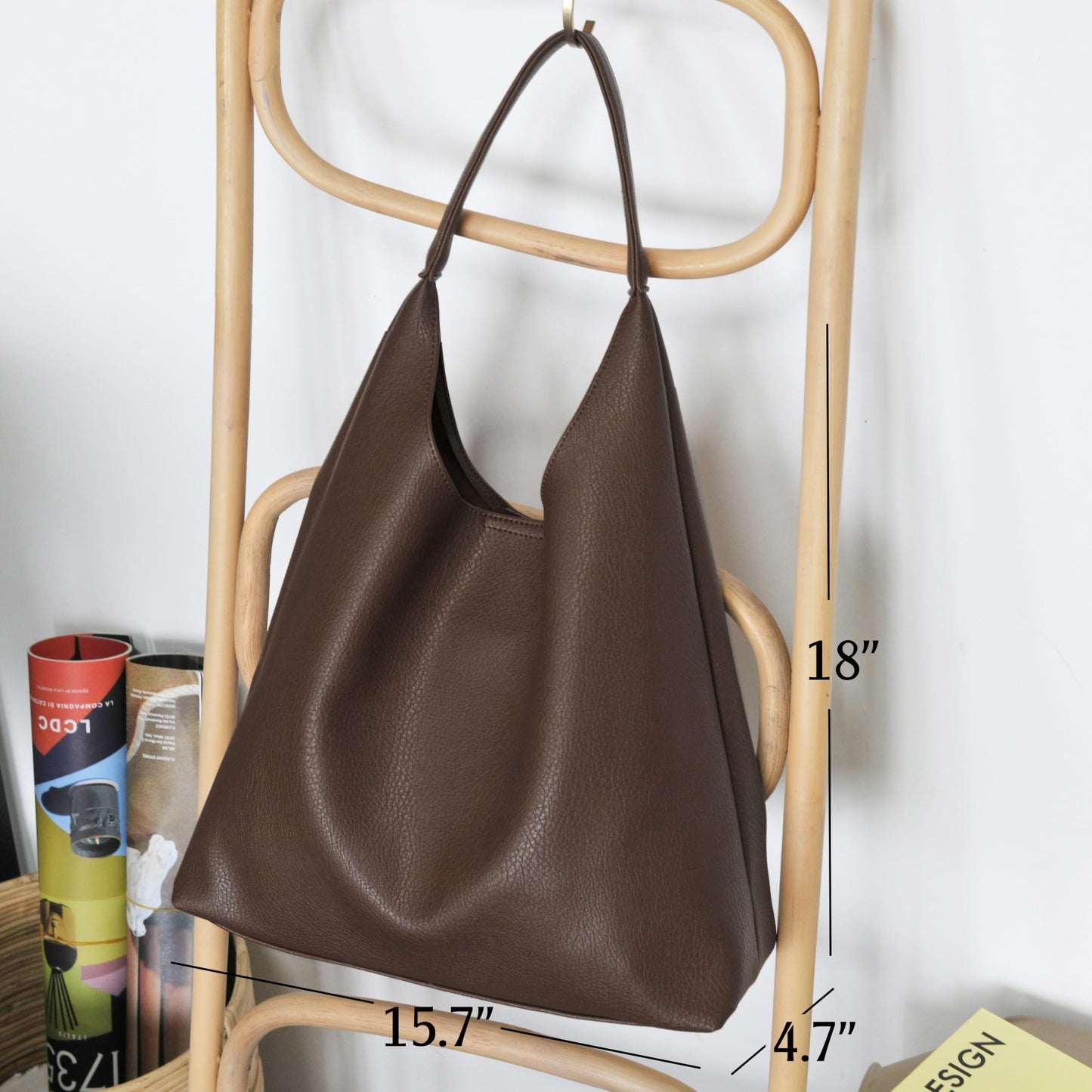 Optima Luxe Vegan Leather Slouchy Tote Bag for Women - Coffee
