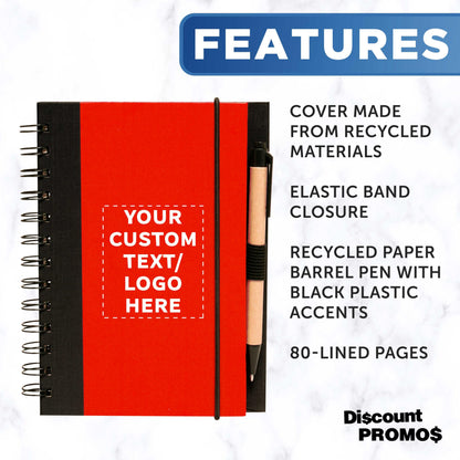 Optima Customizable Eco Block Spiral Notebooks - 100 Pack, Red