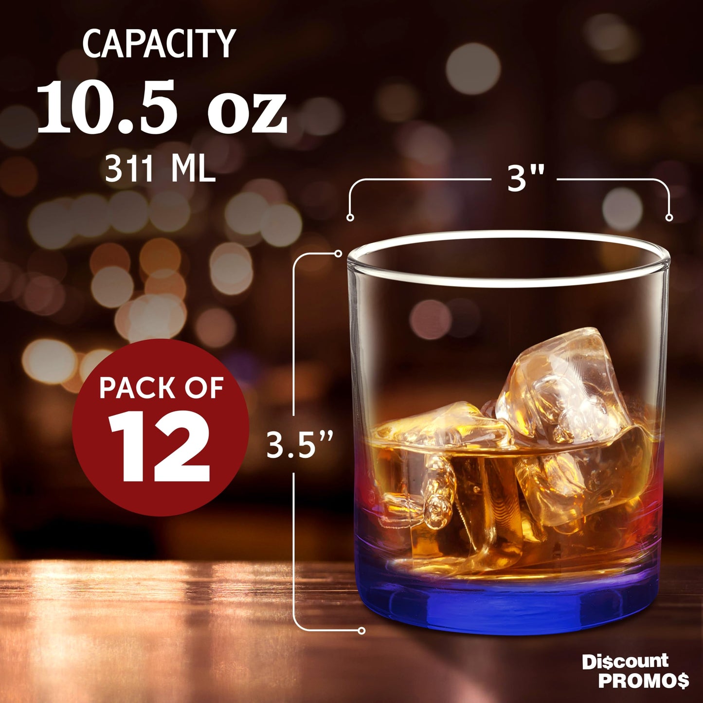 Optima Premium Whiskey Glass Set - 10.5 oz, Pack of 12