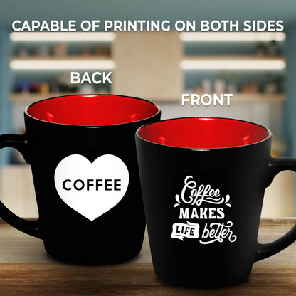 Optima Premium Ceramic Coffee Mugs Set - 12 oz, Personalized, Red