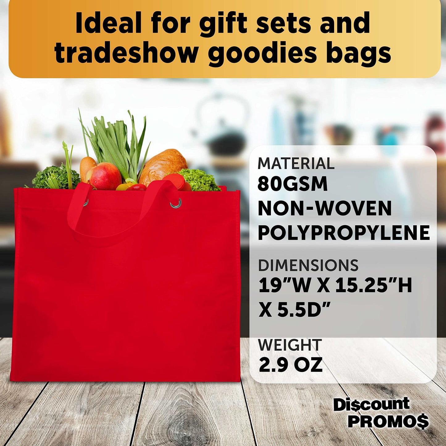 Optima Premium Reusable Canvas Tote Bags - 10 Pack - Red