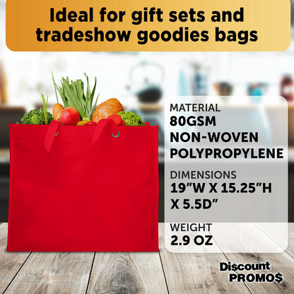 Optima Premium Reusable Canvas Tote Bags - 10 Pack - Red