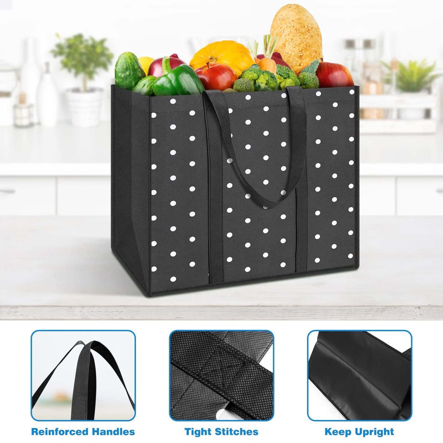 Optima Premium Reusable Grocery Tote Bags - 10 Pack
