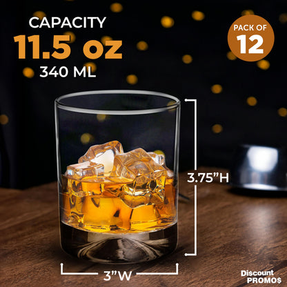 Optima Premium Whiskey Glass Set - 11.5 oz, Pack of 12