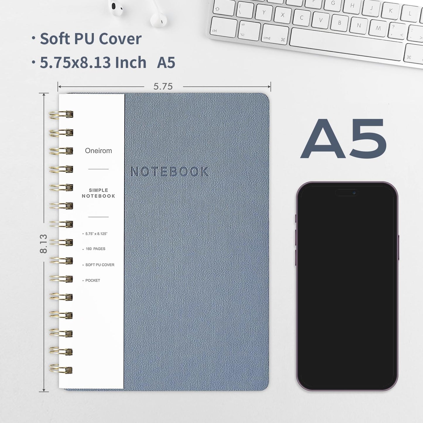 Optima Premium PU Leather Spiral Notebook - 6.10" x 8.19" Journal