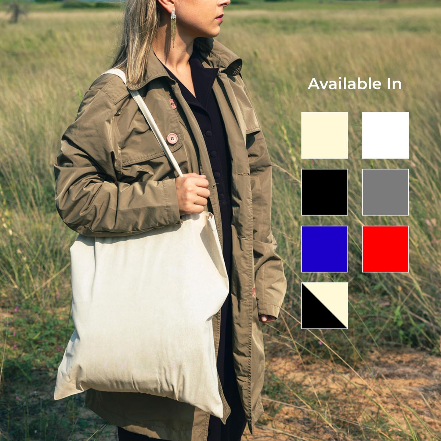 Optima Premium Cotton Reusable Tote Bag - Set of 6, Multipurpose