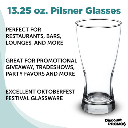Optima Premium Pilsner Glasses - 13.25 oz, Set of 12, Made in USA