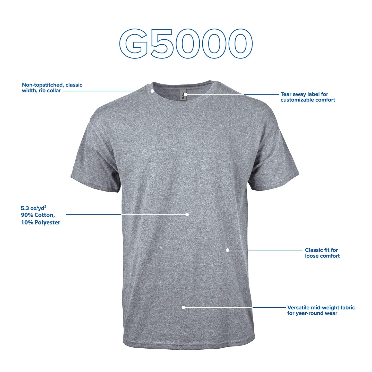 Optima Premium Heavy Cotton T-Shirt - Sport Grey, 10-Pack, Medium