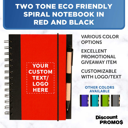 Optima Customizable Eco Block Spiral Notebooks - 100 Pack, Red