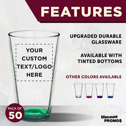 Optima Premium Heavy Duty Beer Pint Glasses - 16 oz, Set of 50
