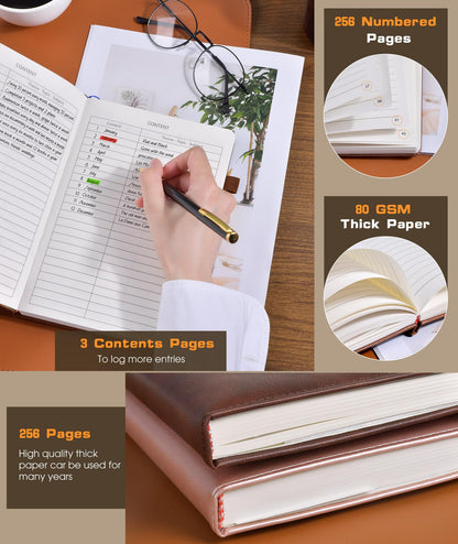 Optima Premium Leather Journal - A5 Size, 256 Numbered Pages