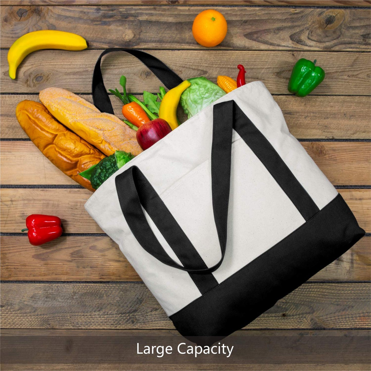 Optima Premium Canvas Tote Bag - Reusable Grocery Bag with Pocket