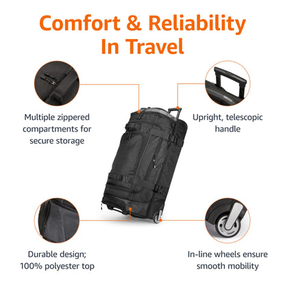 Optima Premium Rolling Duffel Bag - 35" Ripstop Luggage for Travel