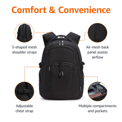 Optima Premium Travel Laptop Backpack - Fits 17" Laptops, Black