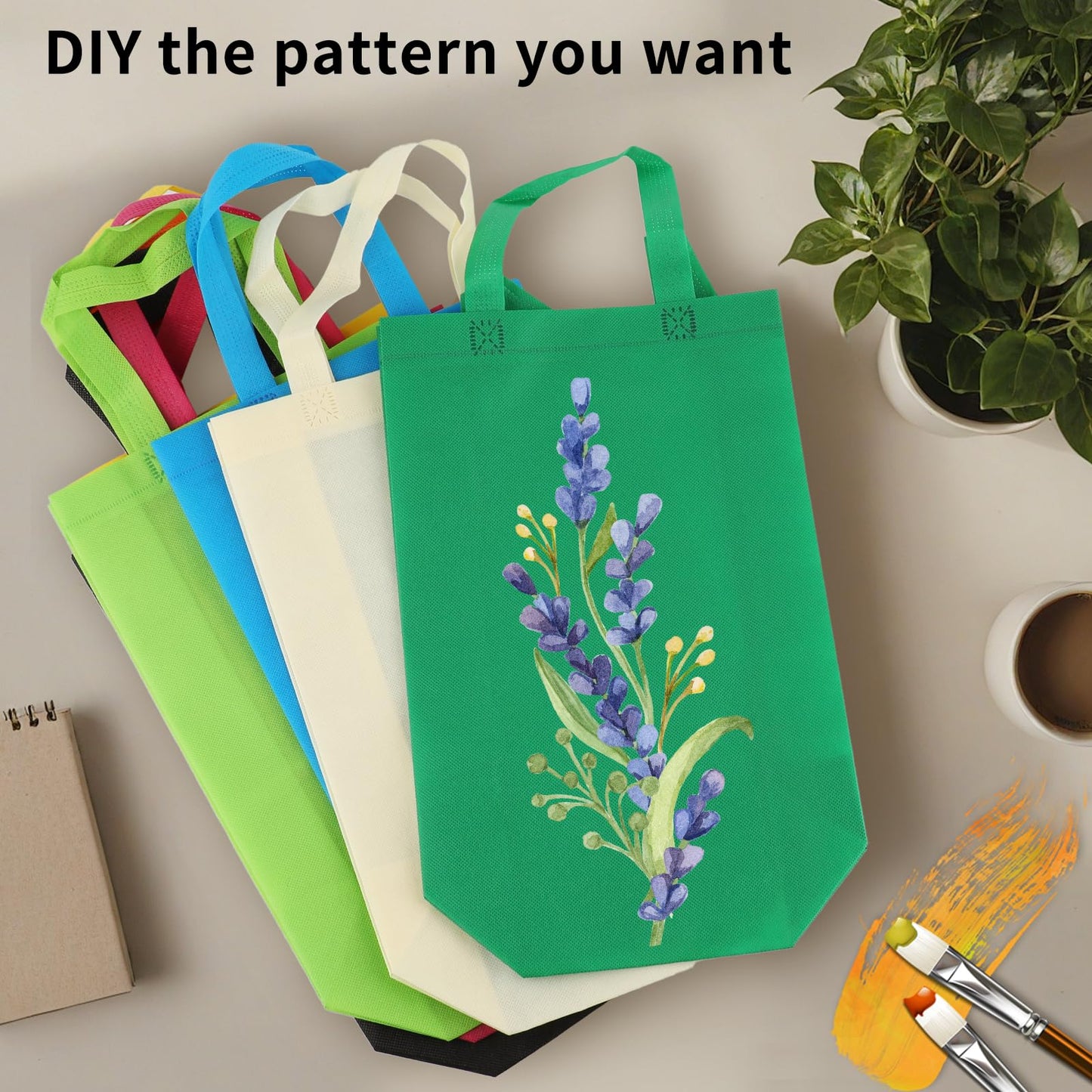 Optima Premium 60 Pack Reusable Non-Woven Tote Bags - 14x10x4 inches
